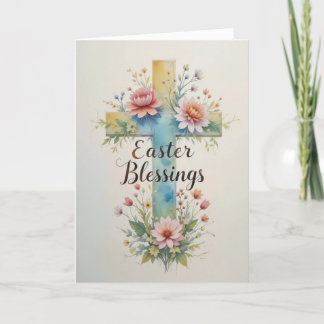 Soft Watercolor Easter Blessings  Holiday Card
