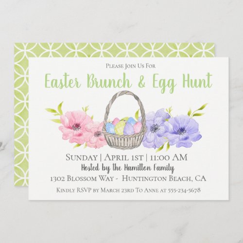 Soft Watercolor Easter Brunch Egg Hunt Invitation