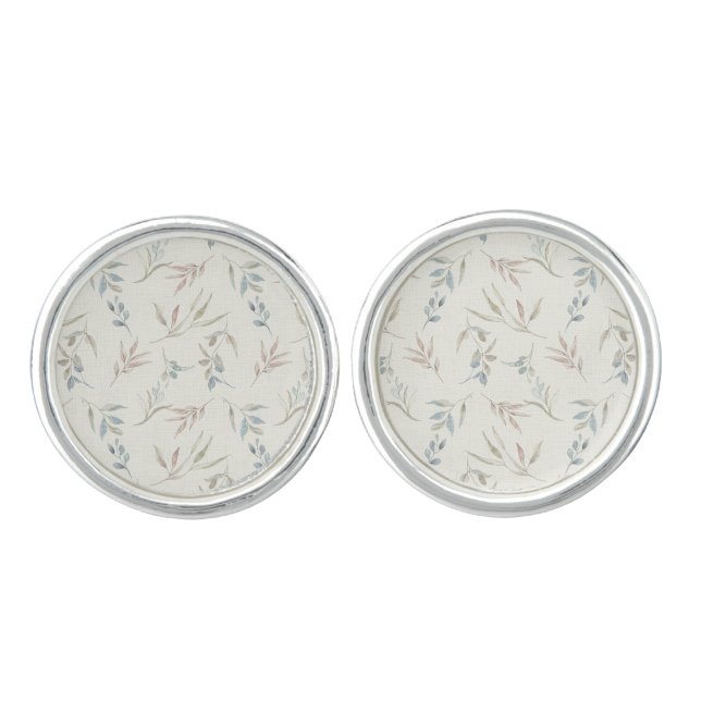 Soft Watercolor Eucalyptus  Cufflinks (Front)