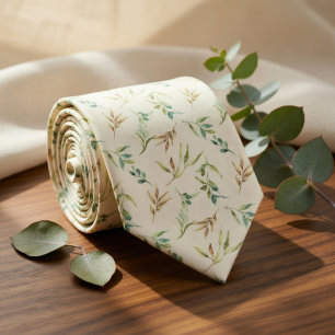 Soft Watercolor Eucalyptus  Neck Tie