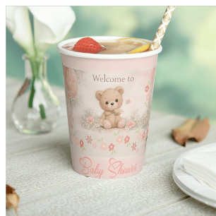 Soft Watercolor Floral Balloon blus bear Paper Cups