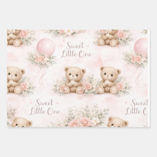 Soft Watercolor Floral Balloon blus bear Wrapping Paper Sheets
