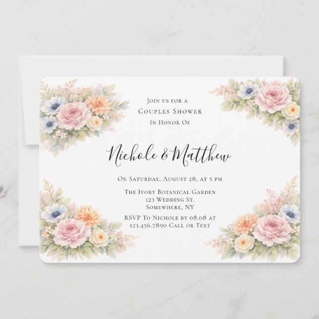 Soft Watercolor Floral Couples Shower Invitation (Front)