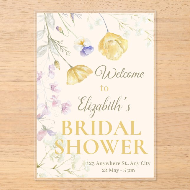 Soft Watercolor Floral  Customizable Bridal Shower Acrylic Invitations (Front)