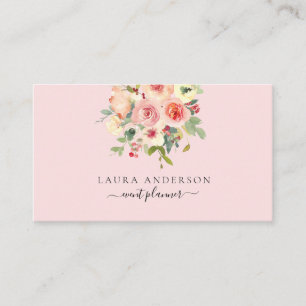 Soft watercolor floral in pink background busines business card