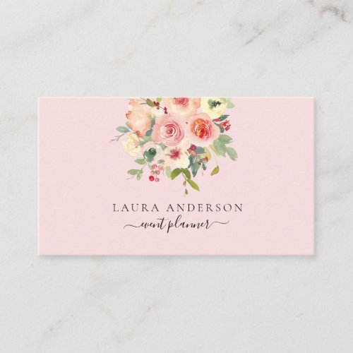 Soft watercolor floral in pink background  busines business card