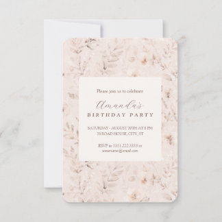 Soft watercolor floral neutral beige invitation