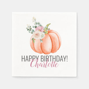Soft Watercolor Floral Pumpkin Birthday Napkins