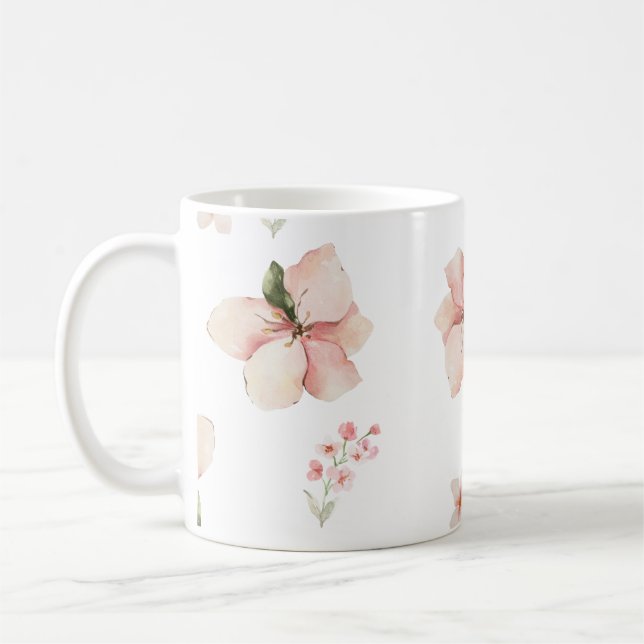 Soft Watercolor Floral Seamless Pattern Coffee Mug (Left)
