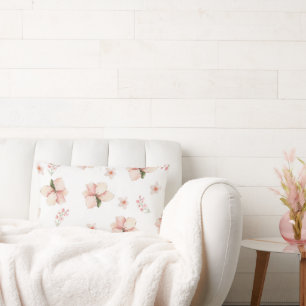 Soft Watercolor Floral Seamless Pattern Lumbar Pillow