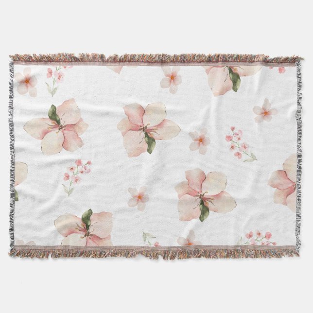 Soft Watercolor Floral Seamless Pattern Throw Blanket (Front)