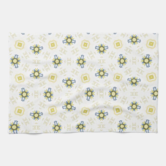 Soft Watercolor Floral Tile Pattern Kitchen Towel (Horizontal)