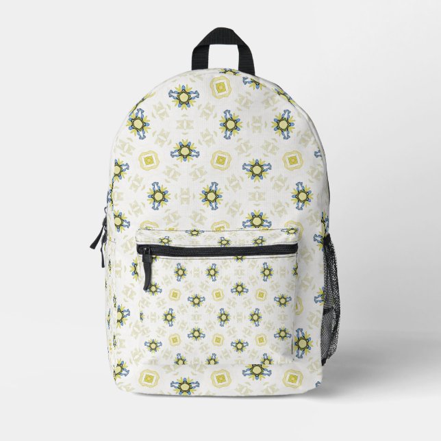 Soft Watercolor Floral Tile Pattern Printed Backpack (Front)