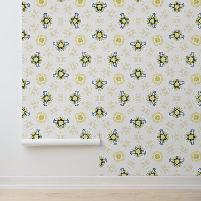 Soft Watercolor Floral Tile Pattern Wallpaper (Application)