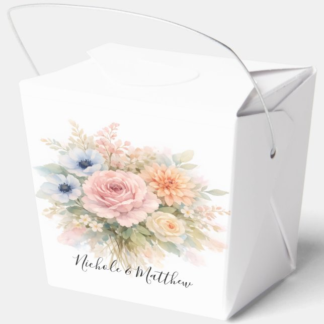 Soft Watercolor Floral Wedding Favor Boxes (Back)