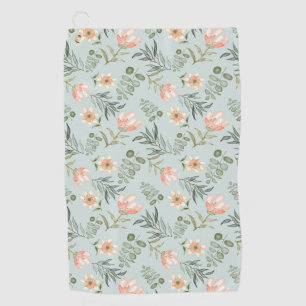 Soft watercolor flowers & leaves Golf Towel