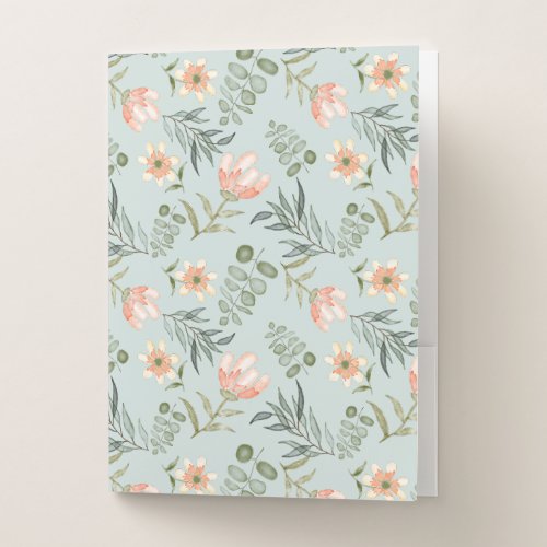 Soft watercolor flowers  leaves Pocket Folder