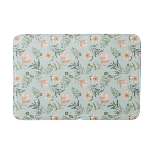 Soft watercolor flowers  leaves Tile Bath Mat