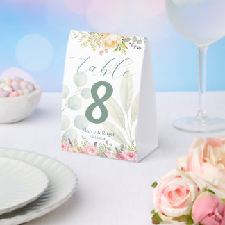 Soft Watercolor Garden Bouquet Floral Wedding Paper Table Tent