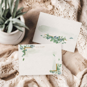 Soft Watercolor Gold Greenery Stationery Note Card
