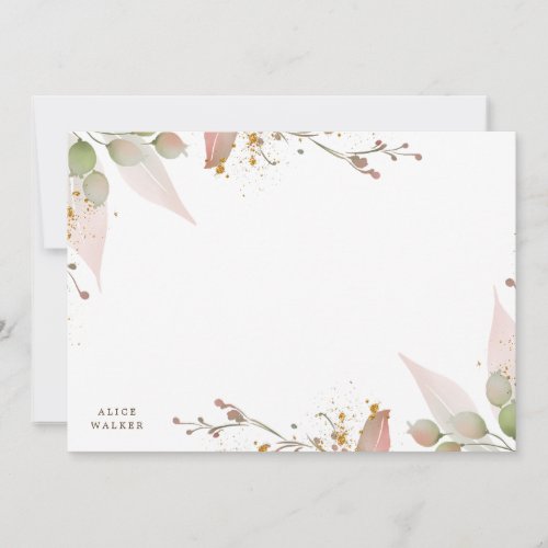 soft watercolor gold winter greenery note card