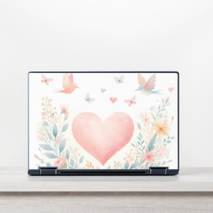Soft Watercolor Heart Love Flowers Birds HP Laptop Skin