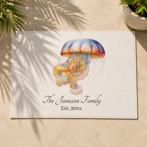 Soft Watercolor Jellyfish Marine Coastal Sea Doormat