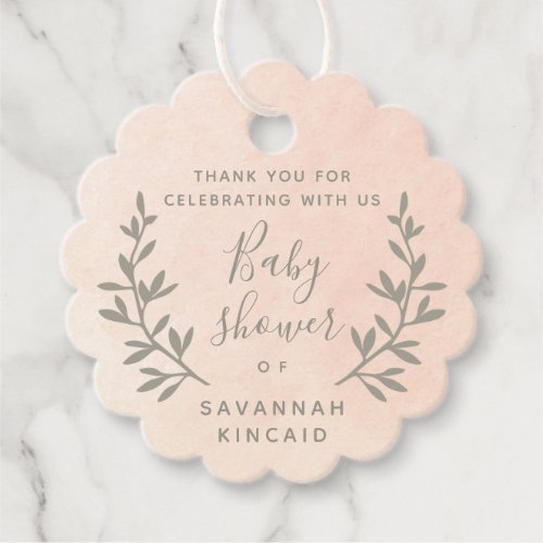 Soft watercolor laurel baby shower thank you favor tags