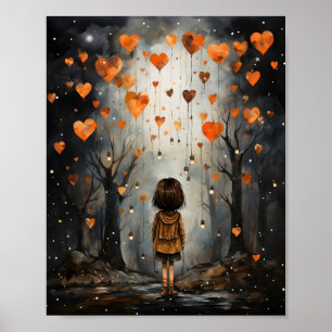 Soft Watercolor Little Girl Whimsical Illustration Poster