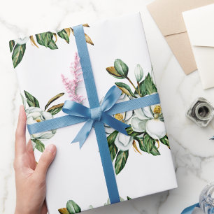 Soft Watercolor Magnolia Blue Pattern Wrapping Paper