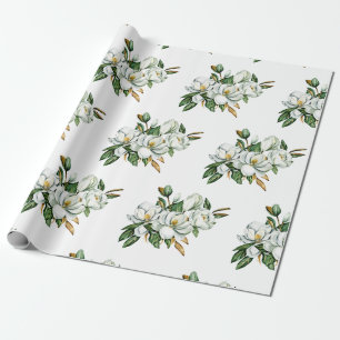 Soft Watercolor Magnolia Blue Pattern  Wrapping Paper