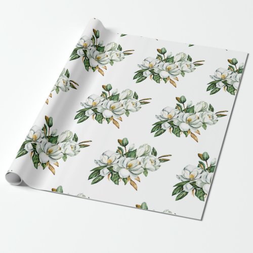 Soft Watercolor Magnolia Blue Pattern  Wrapping Paper