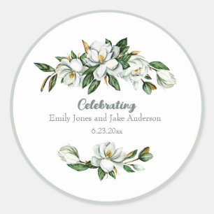Soft Watercolor Magnolia Greenery Wedding Classic Round Sticker
