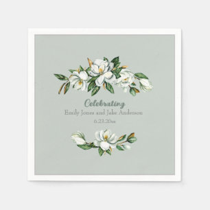 Soft Watercolor Magnolia Greenery Wedding  Napkins