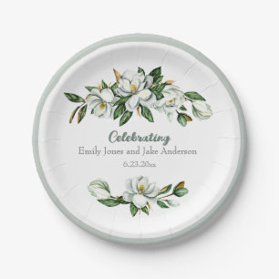 Soft Watercolor Magnolia Greenery Wedding Paper Pl Plates