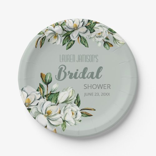 Soft Watercolor Magnolia Greenery Wedding Shower Paper Plates