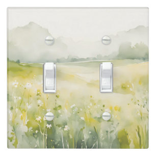 Soft Watercolor Meadow Landscape Abstract Light Switch Cover