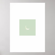Soft Watercolor Moon Phase Poster - Muted Sage Gre
