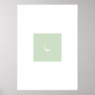 Soft Watercolor Moon Phase Poster - Muted Sage Gre