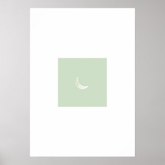 Soft Watercolor Moon Phase Poster - Muted Sage Gre