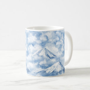 Soft Watercolor Mountains Snow Clouds Blue White Coffee Mug