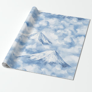 Soft Watercolor Mountains Snow Clouds Blue White Wrapping Paper