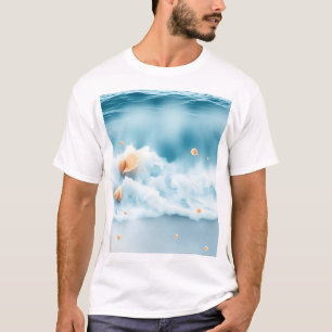 Soft Watercolor Ocean Waves with Shells T-Shirt