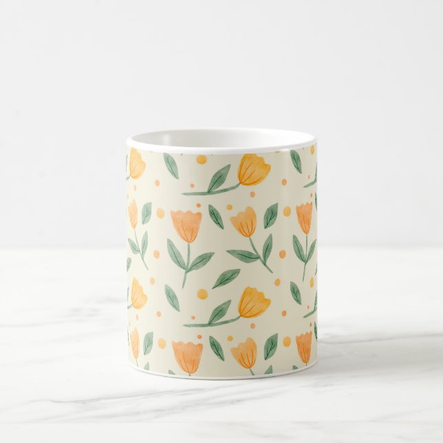 Soft Watercolor Orange Wildflower Seamless Pattern Coffee Mug (Center)