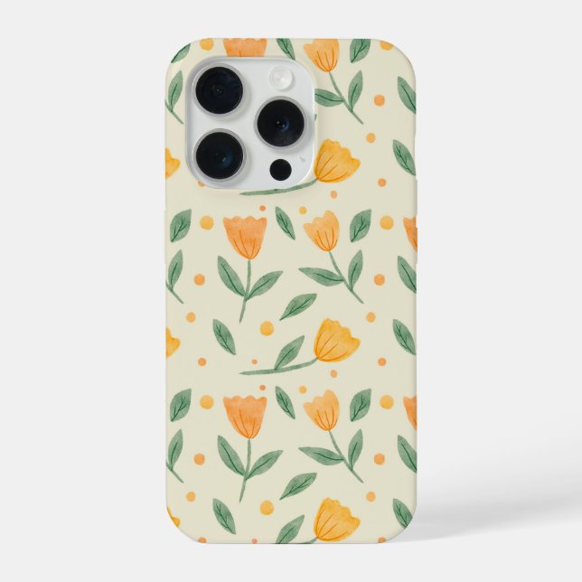Soft Watercolor Orange Wildflower Seamless Pattern iPhone Case (Back)