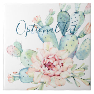 Soft Watercolor Pastel Blooming Cactus  Ceramic Tile