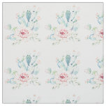 Soft Watercolor Pastel Blooming Cactus Fabric