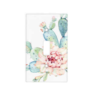 Soft Watercolor Pastel Blooming Cactus Light Switch Cover