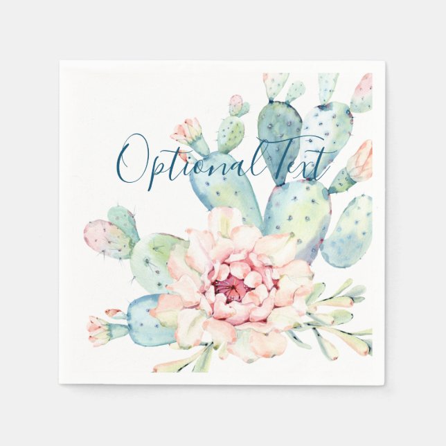 Soft Watercolor Pastel Blooming Cactus  Napkins (Front)