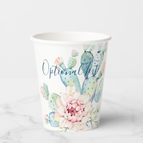 Soft Watercolor Pastel Blooming Cactus   Paper Cups